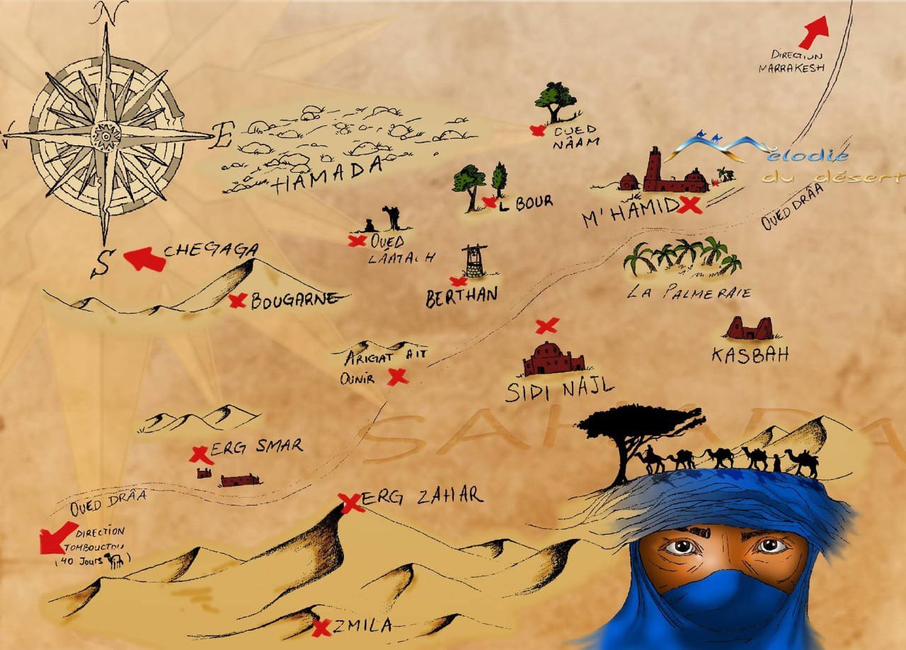 Desert route map of M'Hamid region